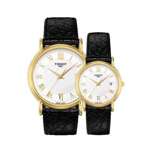 Đồng Hồ Cặp Đôi - Dây Da - Viền Mặt Mạ Vàng DH01
