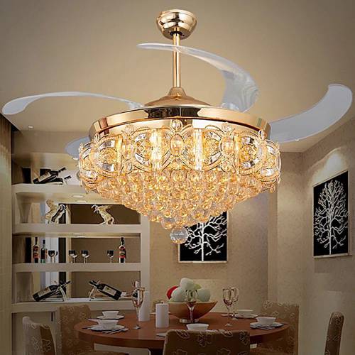 QUẠT TRẦN ĐÈN CHÙM PHA LÊ 9009 CÓ ĐIỀU KHIỂN TỪ XA