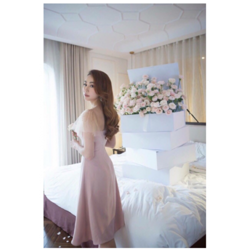 Đầm xòe phối lưới đính đá