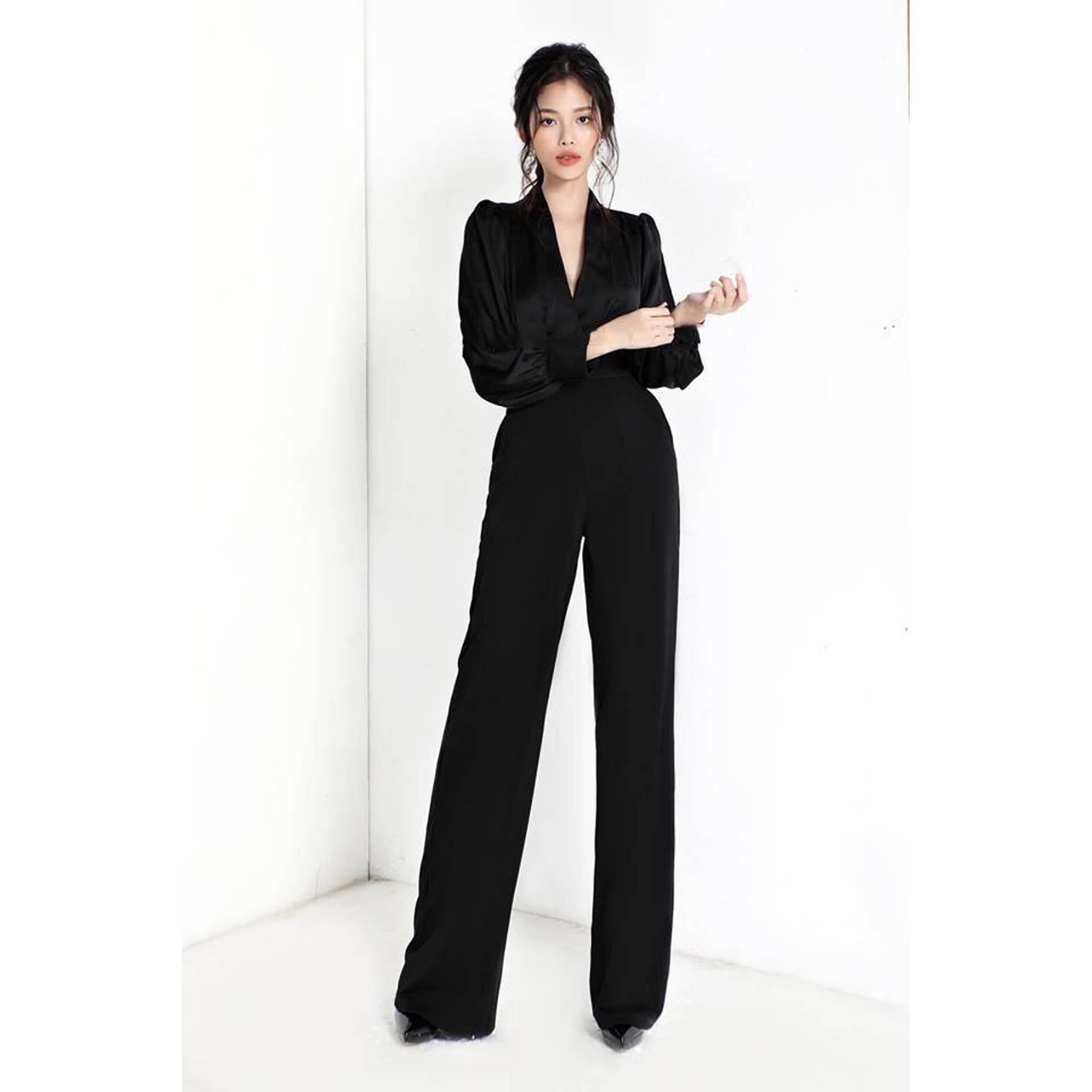 Set áo lụa satin quần suông thiết kế cao cấp