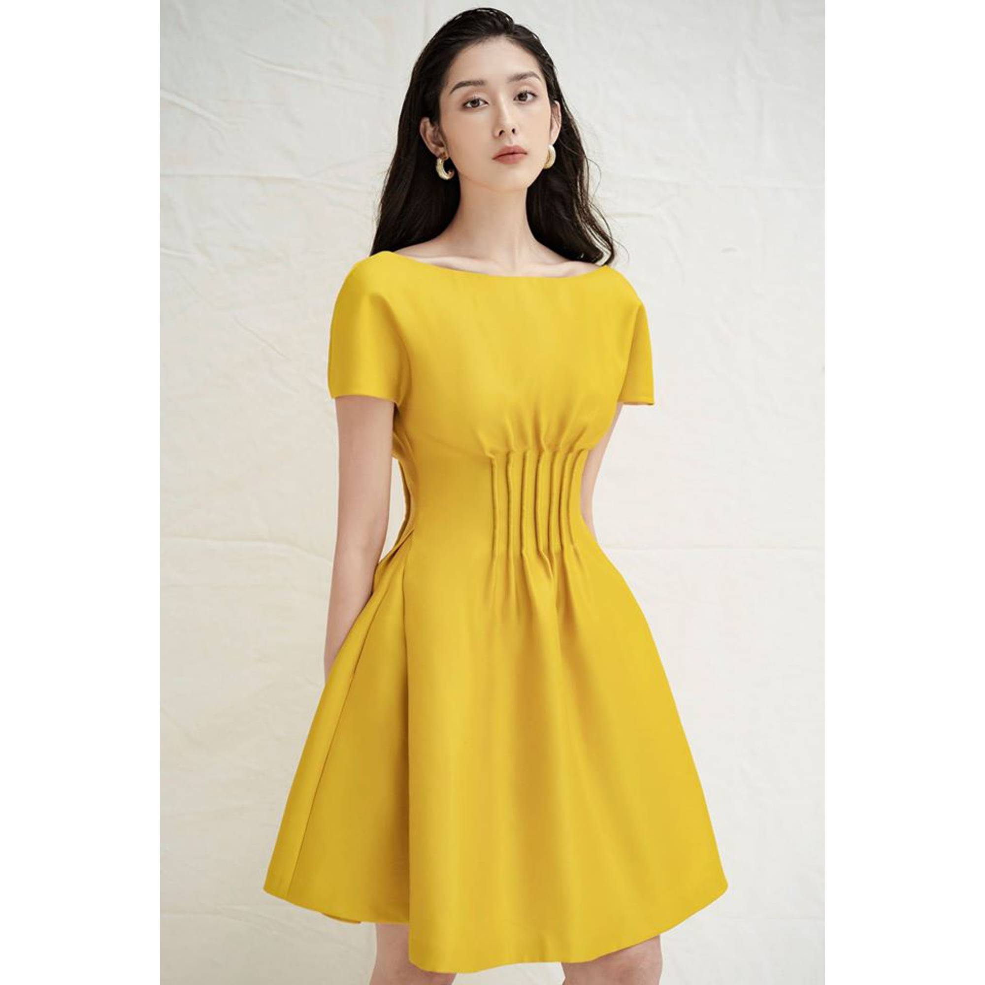 Đầm xòe xếp ly trước thiết kế cao cấp