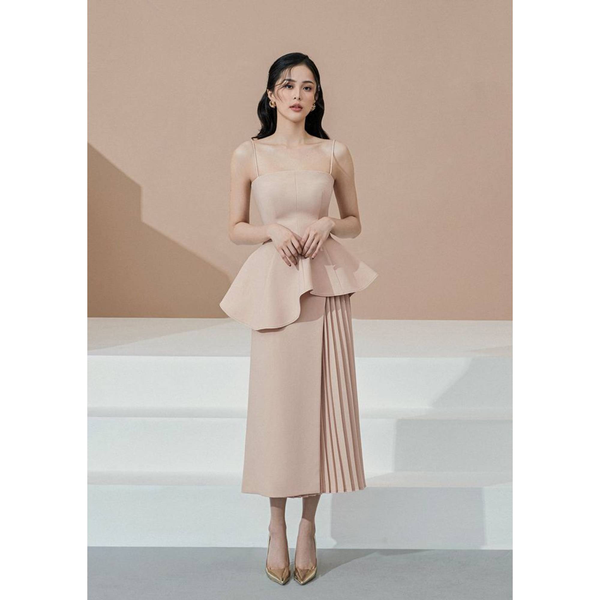 Set áo 2 dây peplum váy dập ly thiết kế cao cấp