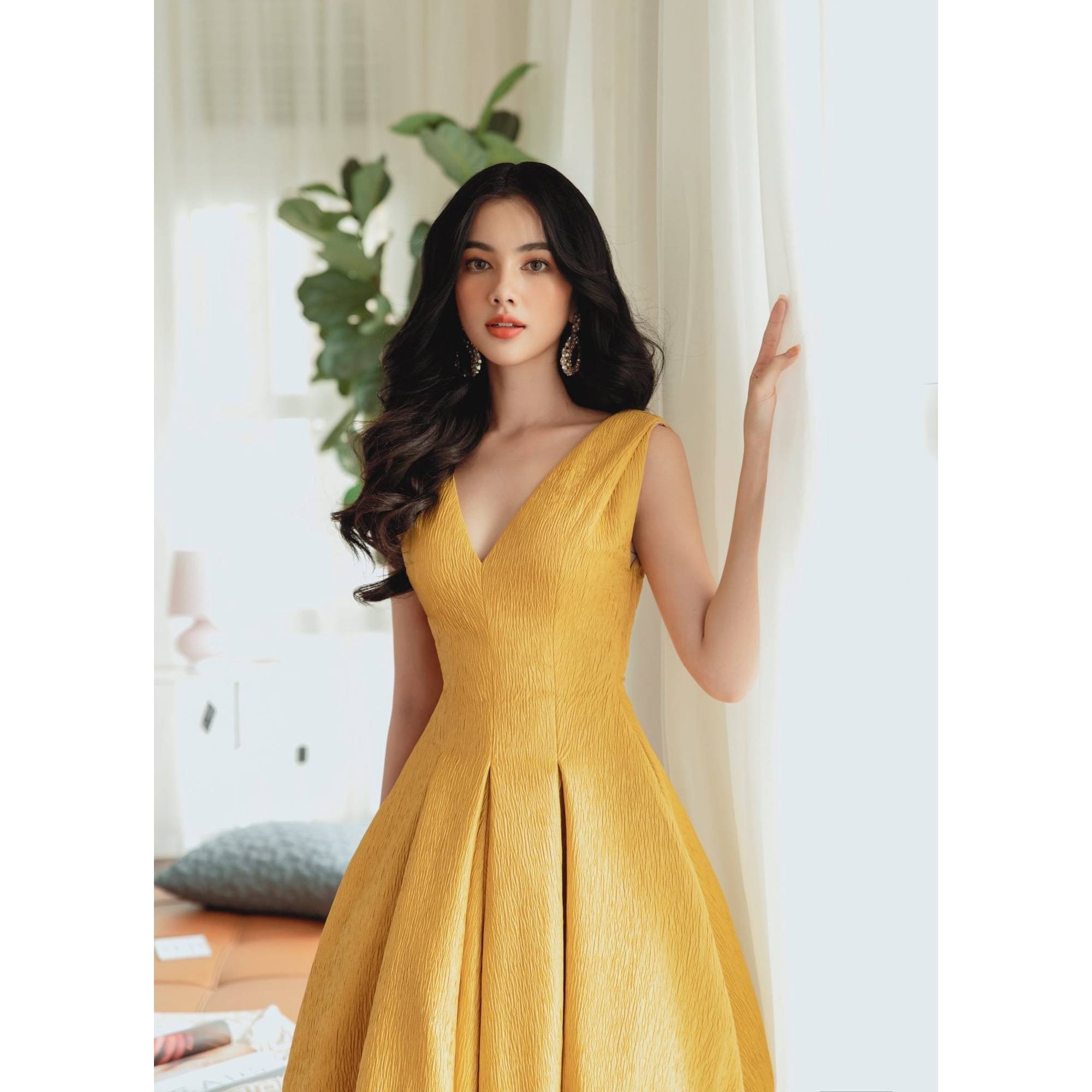 Đầm xòe gân gỗ thiết kế cao cấp