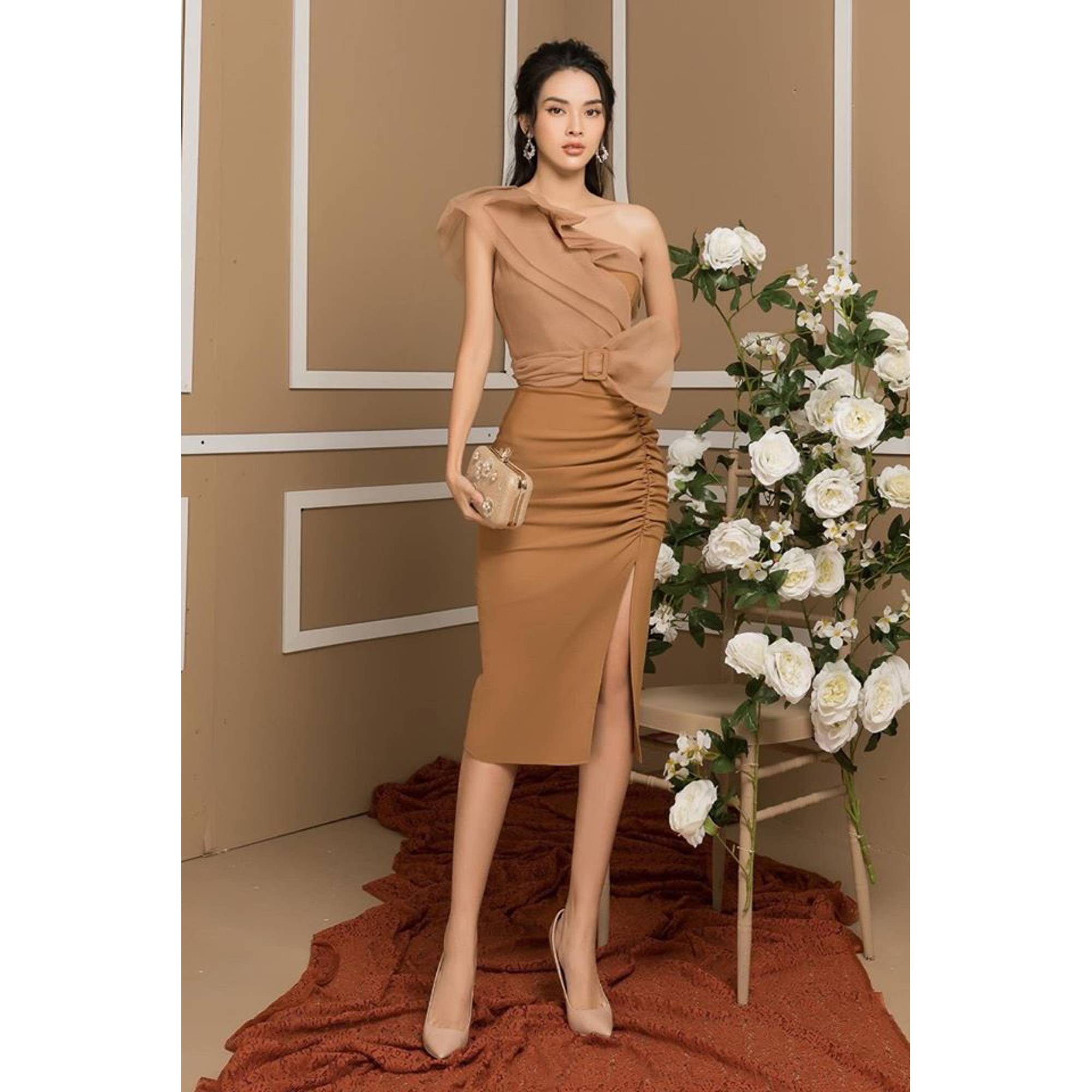 Đầm body lệch vai váy nhún thiết kế cao cấp