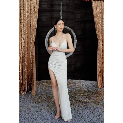 Đầm dạ hội 2 dây xẻ đùi quyến rũ thiết kế cao cấp