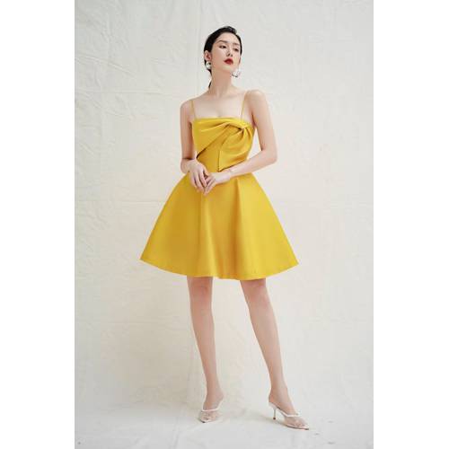 Đầm 2 dây xòe nơ ngực thiết kế cao cấp