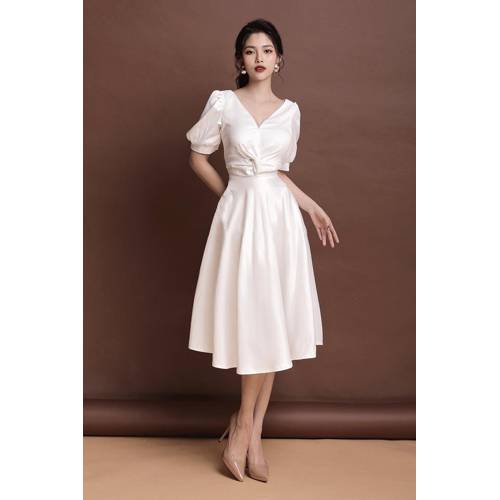 Đầm xòe xoắn bụng thiết kế cao cấp