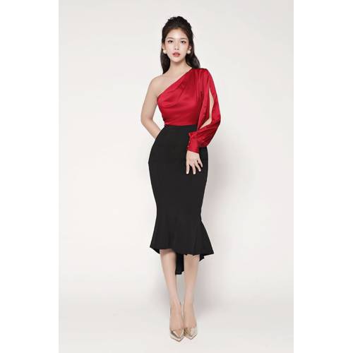 Đầm body lệch vai xẻ tay thiết kế cao cấp