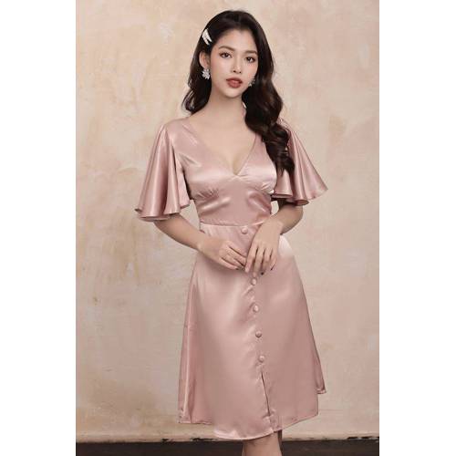 Đầm cổ V tay xòe thiết kế cao cấp