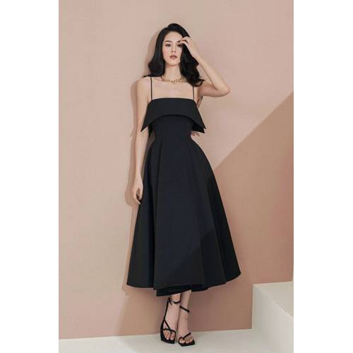 Đầm 2 dây xòe xếp ly eo thiết kế