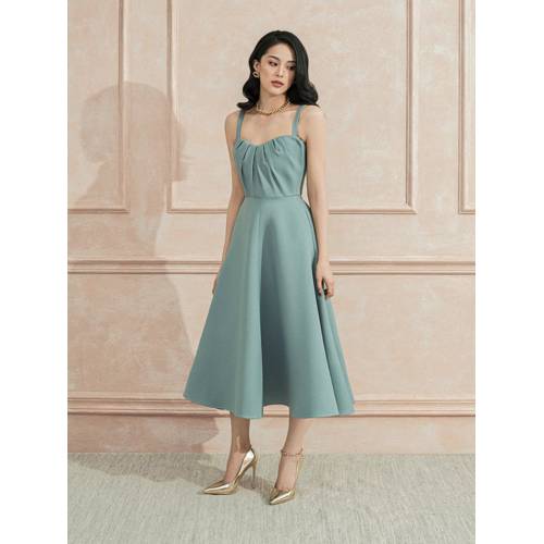Đầm xòe 2 dây xếp ly ngực thiết kế cao cấp