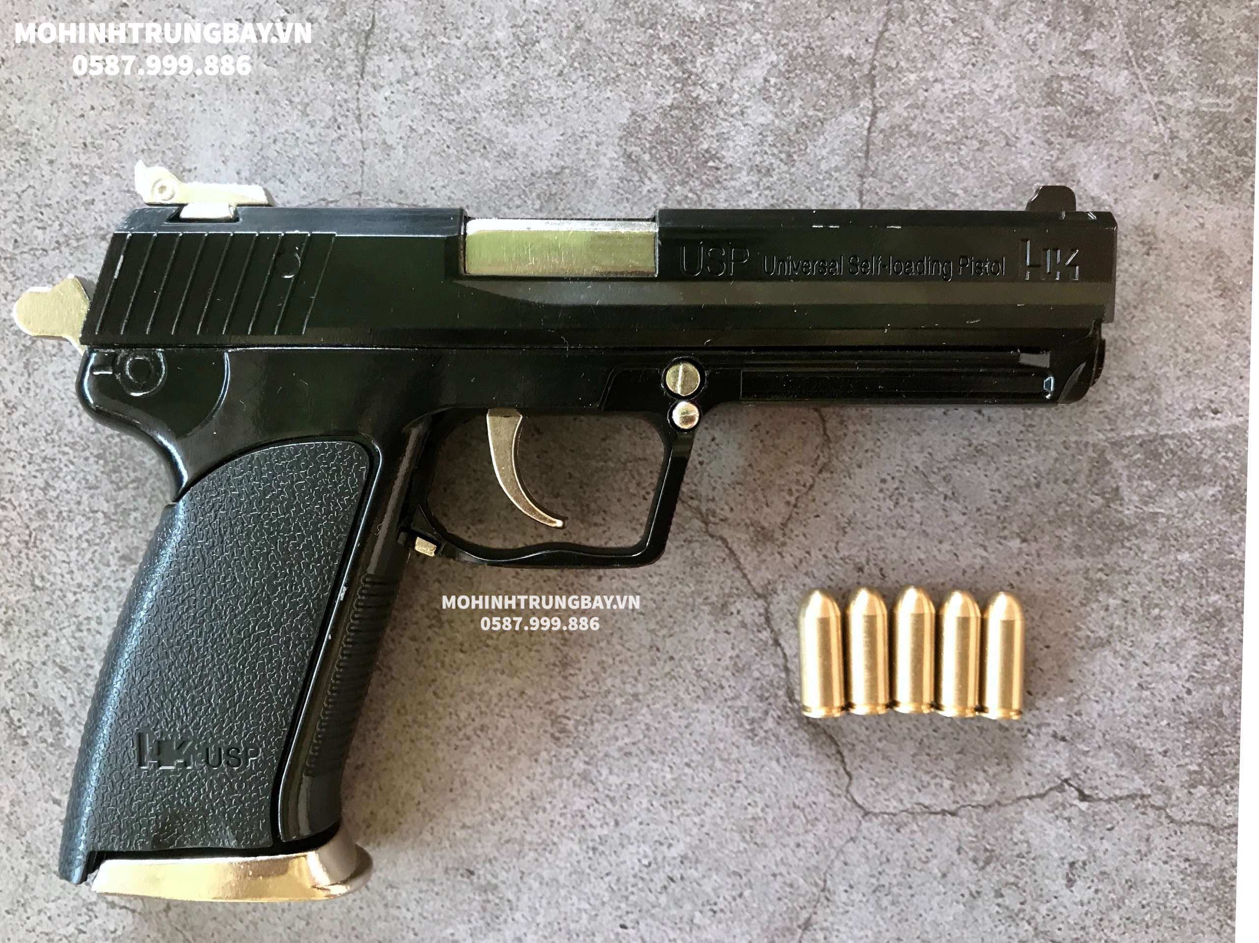 Mô Hình Súng Lục USP Văn Đạn Black Edition Tặng Kệ Trưng Bày Cao Cấp