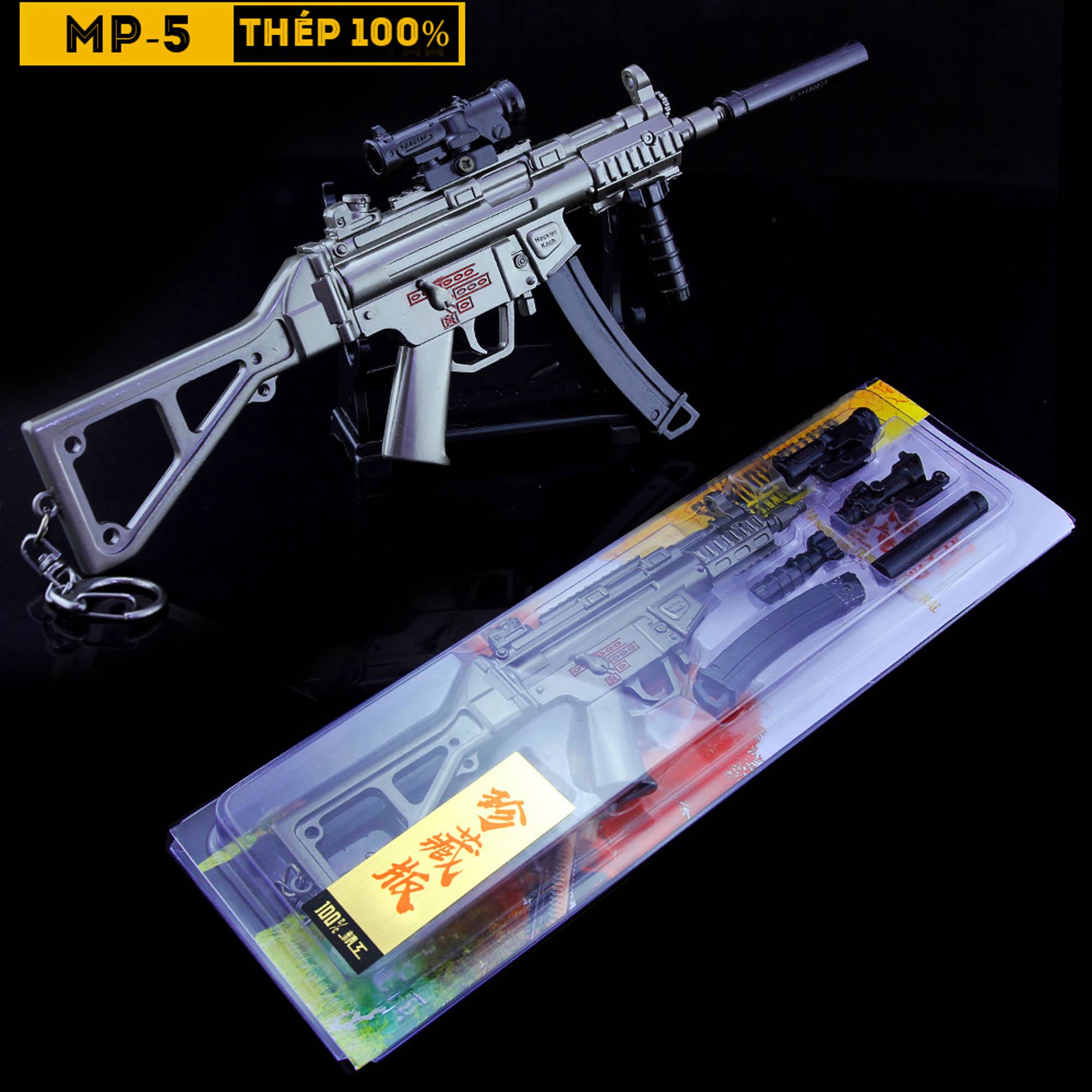 Mô HÌnh PUBG MP5 Bằng Thép Không Gỉ Tặng 3 Scope Và Kệ Trưng Bày 19cm