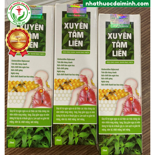 Xịt họng Xuyên Tâm Liên, Keo Ong Xanh, Nano Bạc, H2CV 20ml