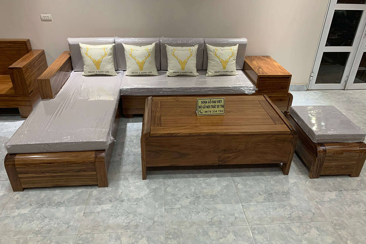 mẫu sofa gỗ chữ l đẹp làm tử gỗ hương xám 100%