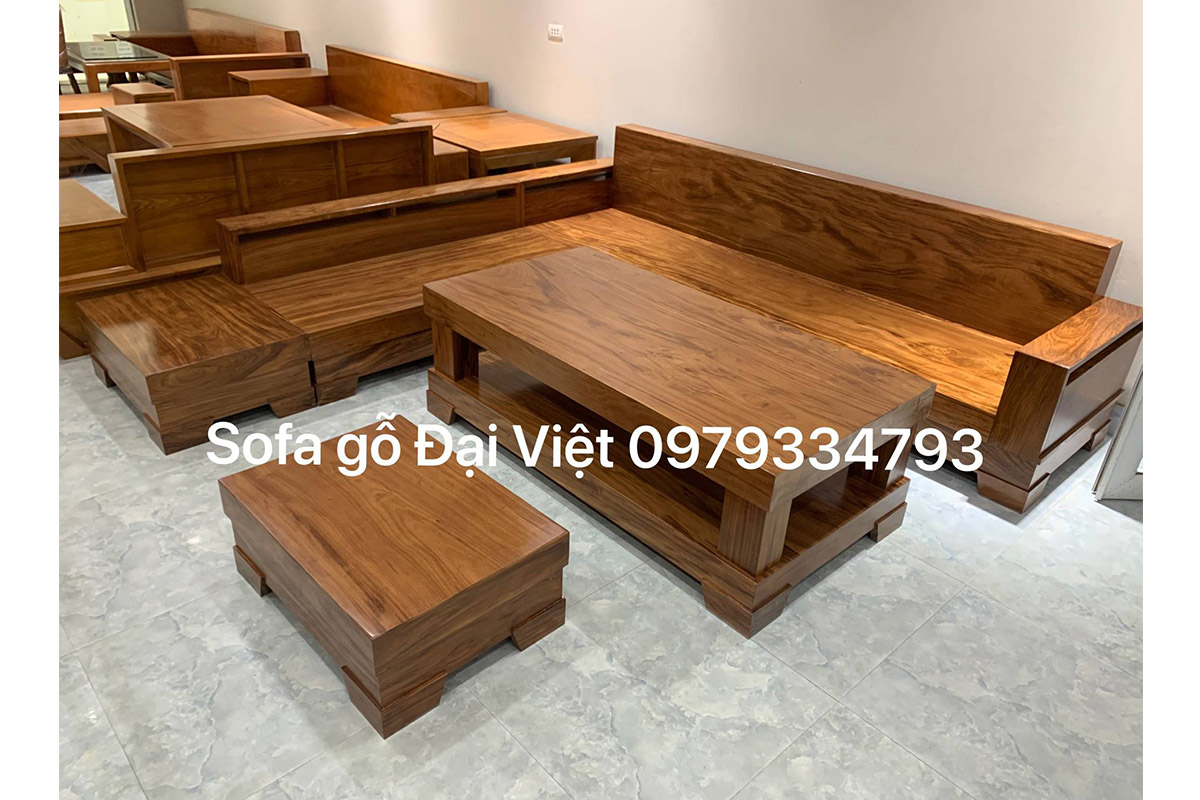 Mẫu bàn ghế sofa góc hộp NK đảo chiều gỗ hương xám