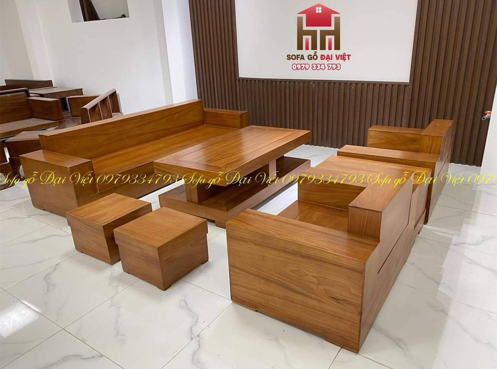 Sofa gỗ sồi đỏ - Bộ bàn sofa gỗ tự nhiên trẻ trung