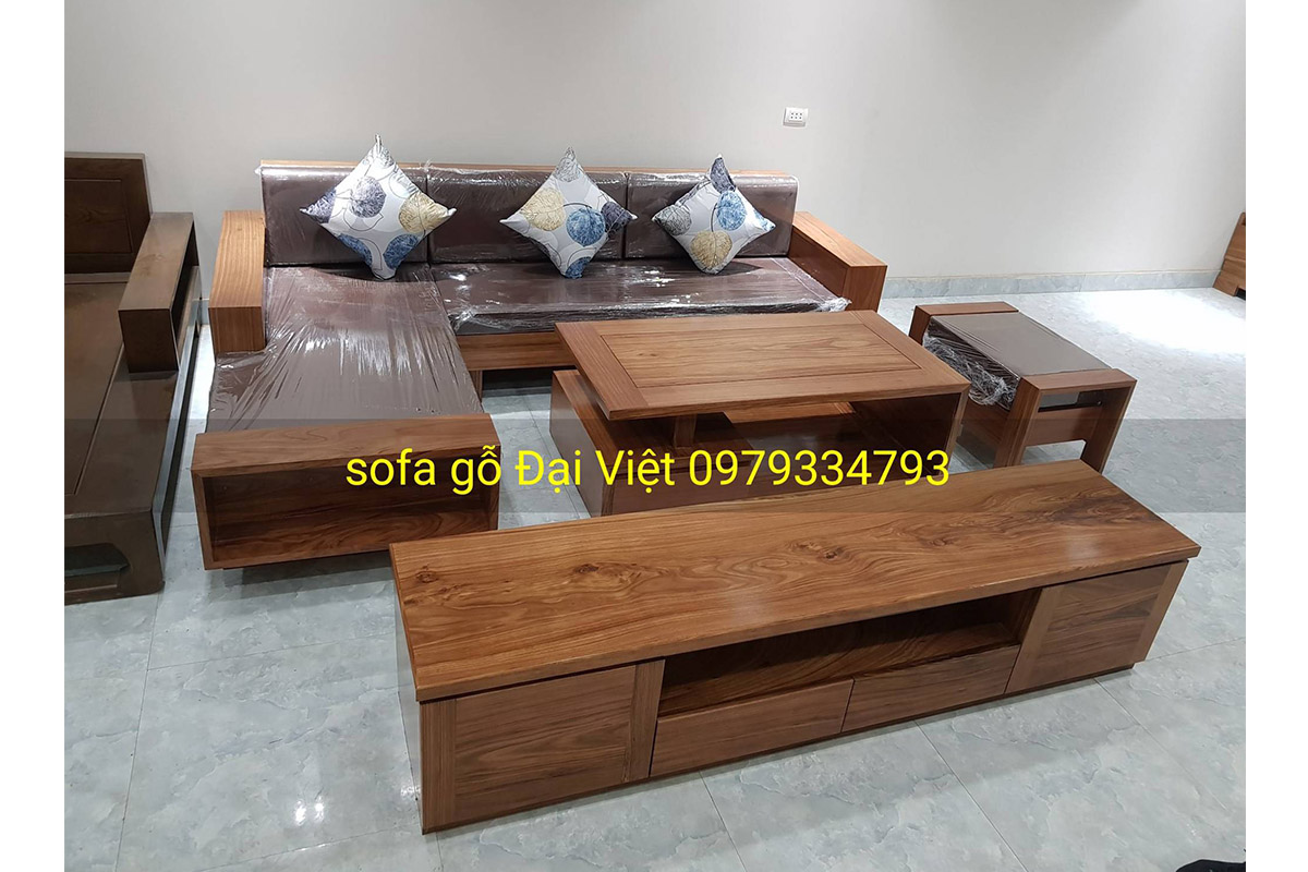 Bộ bàn ghế sofa góc gỗ hương xám 2T