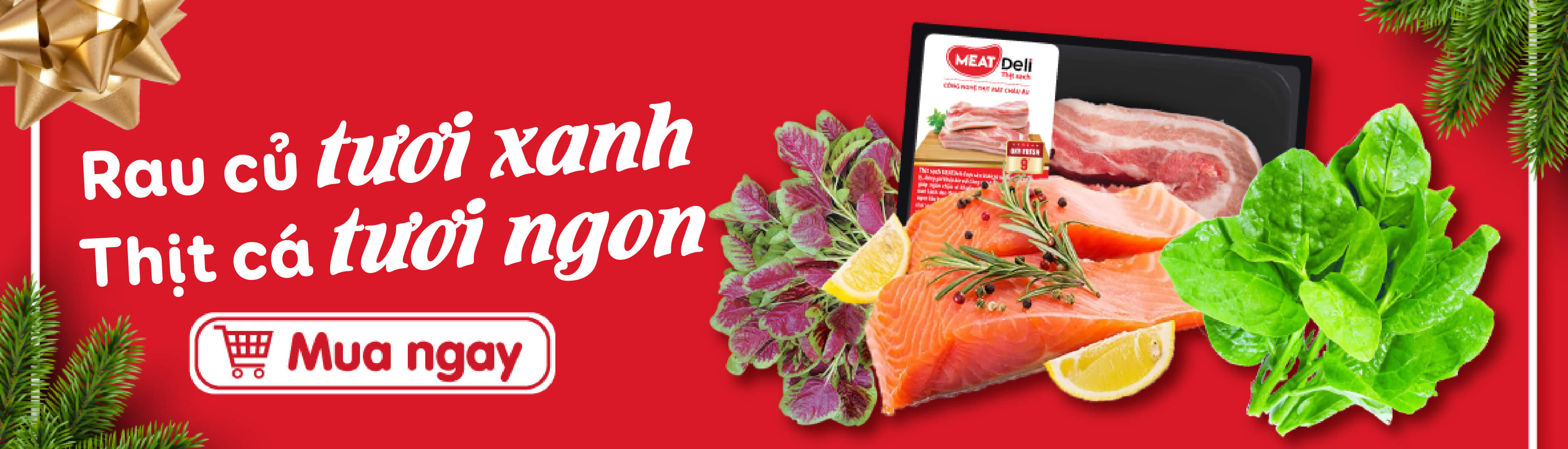 Rau củ tươi xanh, thịt cá tươi ngon