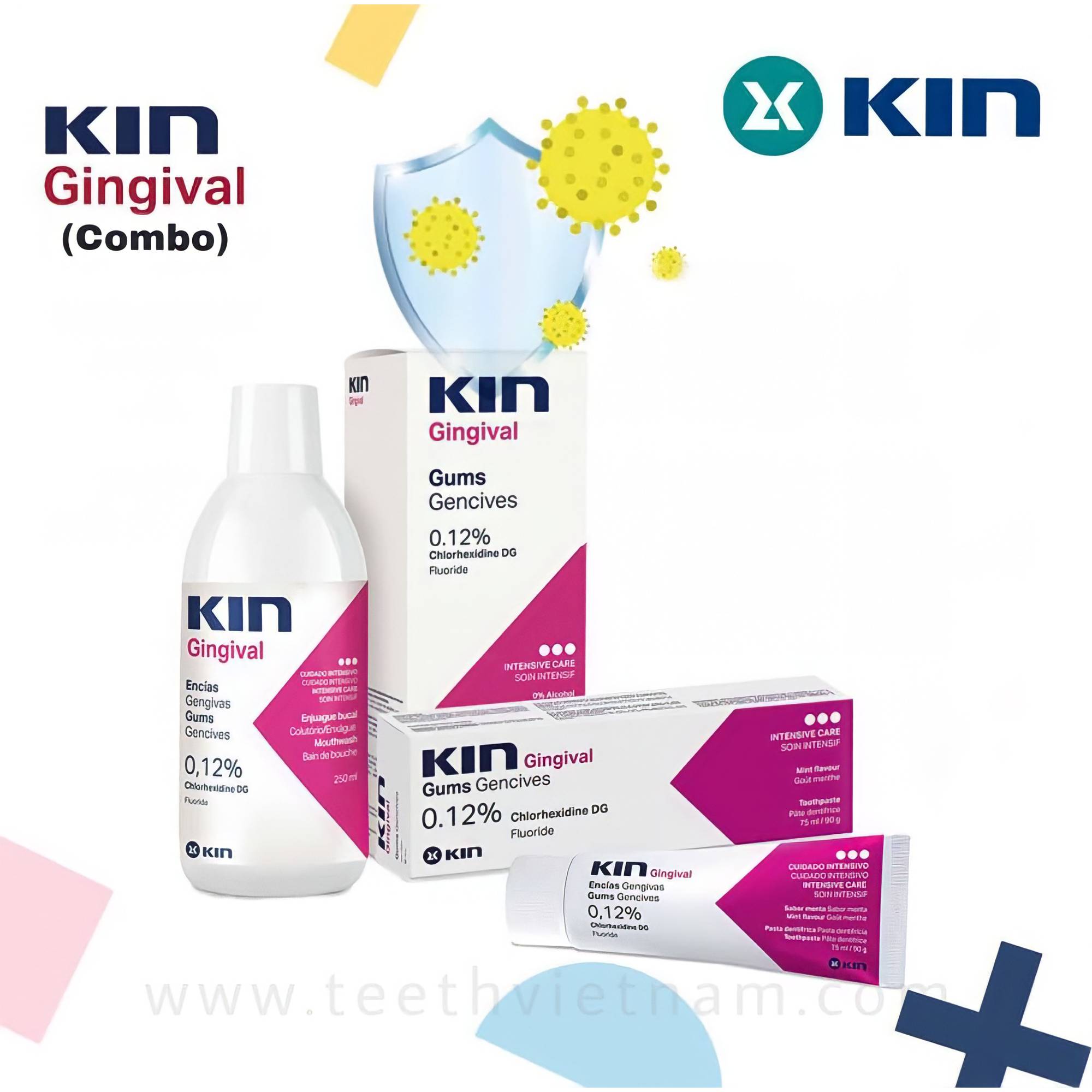 COMBO Nước Súc Miệng Và Kem Đánh Răng Kin Gingival Ngừa Viêm Nướu