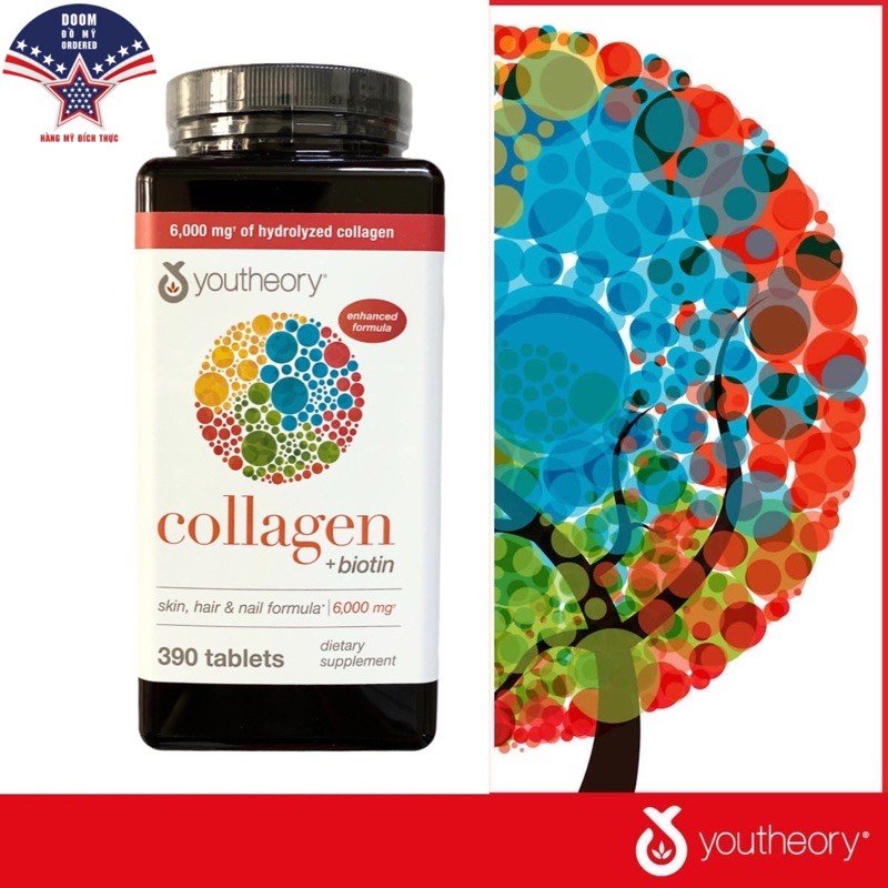 Viên uống Collagen Youtheory  Biotin của Mỹ 1000mg 390 viên